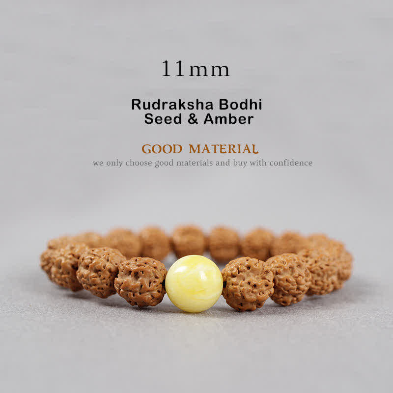Buddha Stones Tibet Rudraksha Bodhi Seed Dzi Bead Ambra Turchese Bracciale della Ricchezza - Image 19