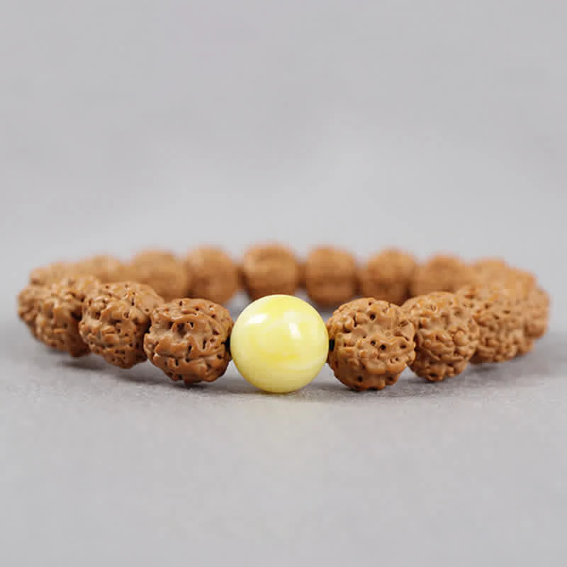 Buddha Stones Tibet Rudraksha Bodhi Seed Dzi Bead Ambra Turchese Bracciale della Ricchezza - Image 4