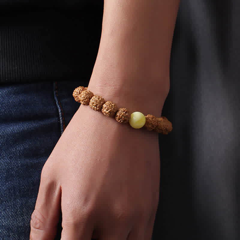 Buddha Stones Tibet Rudraksha Bodhi Seed Dzi Bead Ambra Turchese Bracciale della Ricchezza - Image 5