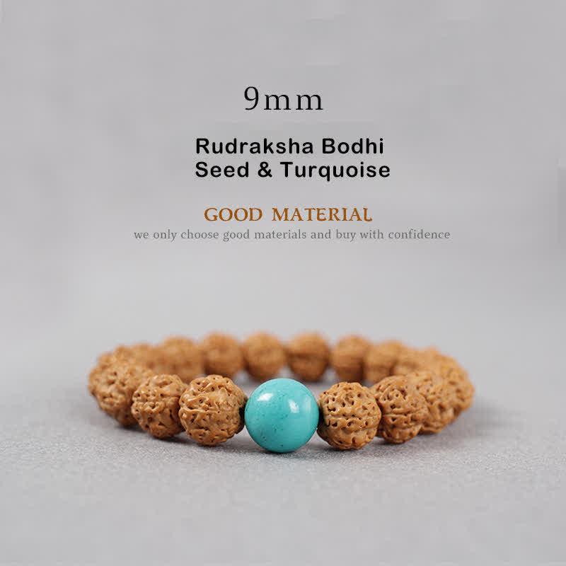 Buddha Stones Tibet Rudraksha Bodhi Seed Dzi Bead Ambra Turchese Bracciale della Ricchezza - Image 7