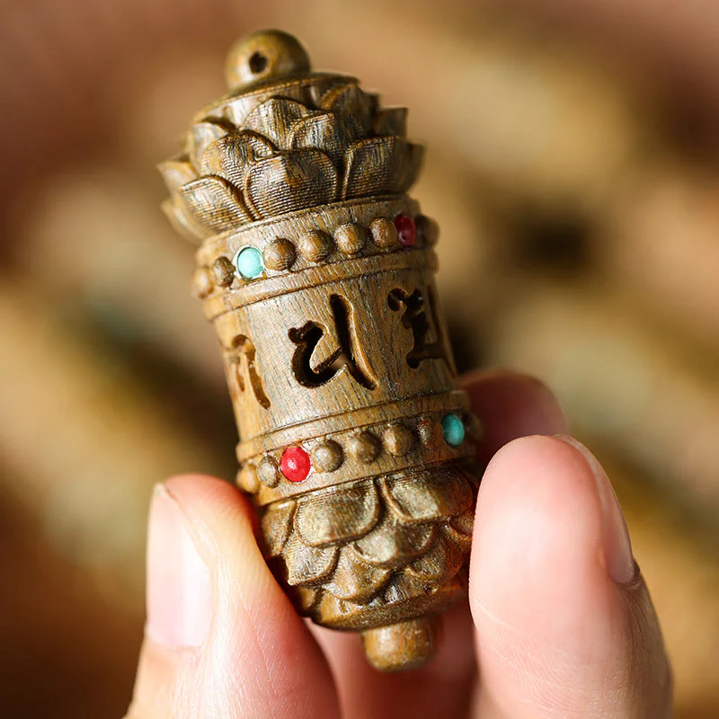 Buddha Stones Tibet Sandalo verde Palissandro Om Mani Padme Hum Loto Collana pendente rilassante positivo - Image 3