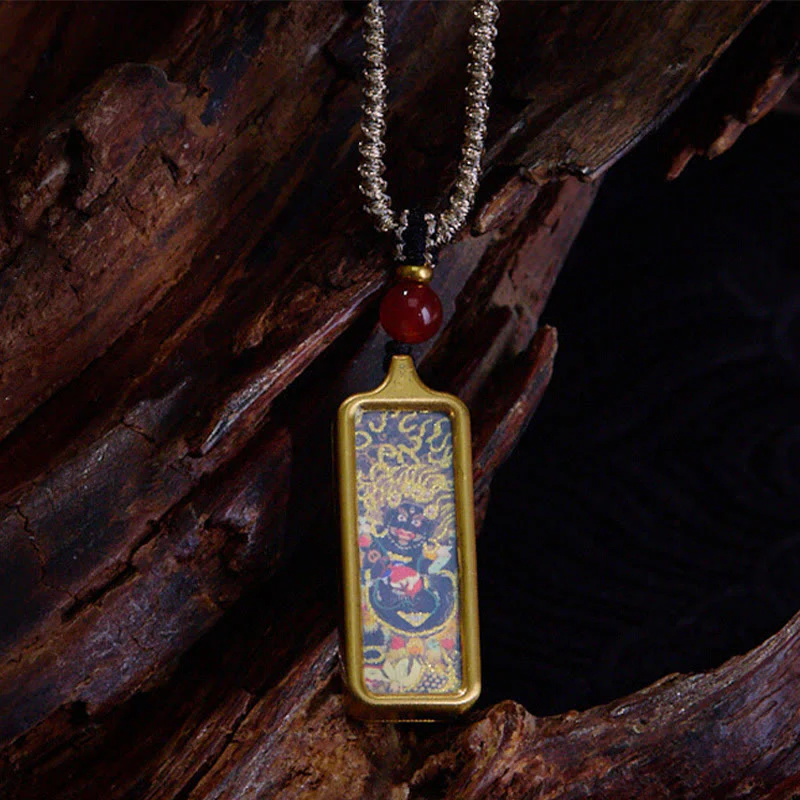 Collana con ciondolo Thangka Calma dipinta a mano, Buddha Stones Tibet Zakiram, Dio Giallo della Ricchezza, Volpe a Nove Code - Image 5