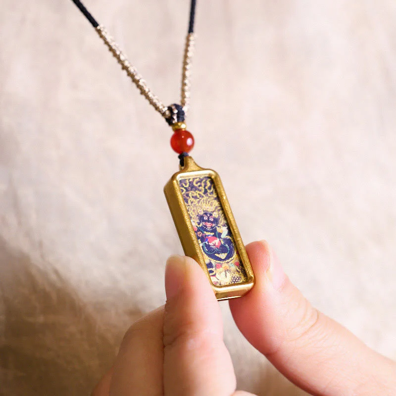 Collana con ciondolo Thangka Calma dipinta a mano, Buddha Stones Tibet Zakiram, Dio Giallo della Ricchezza, Volpe a Nove Code - Image 6