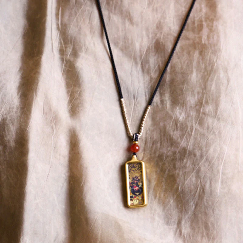 Collana con ciondolo Thangka Calma dipinta a mano, Buddha Stones Tibet Zakiram, Dio Giallo della Ricchezza, Volpe a Nove Code - Image 7