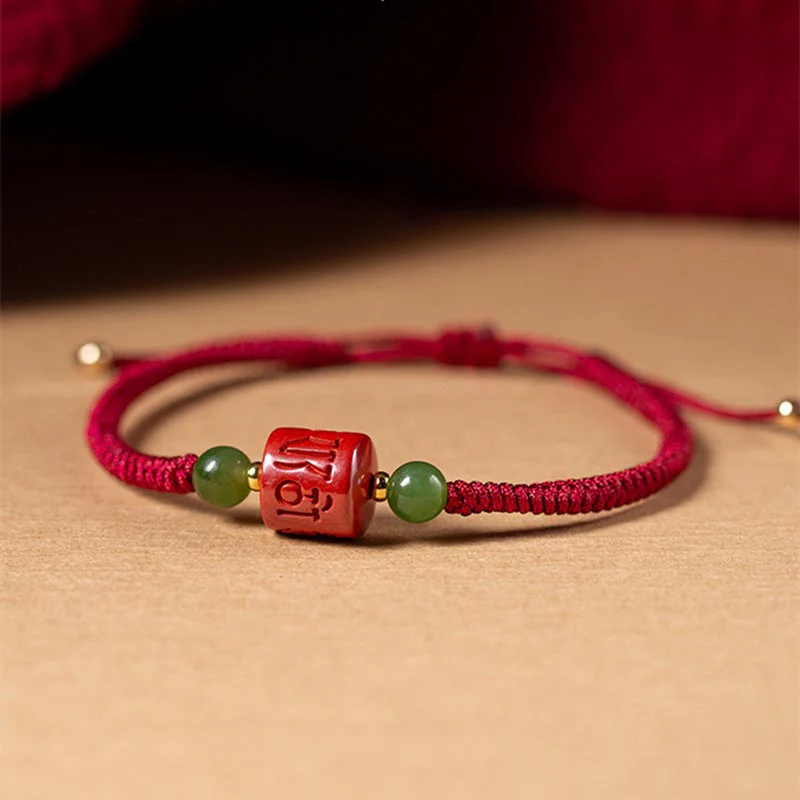 Buddha Stones Tibetam Cinnabar Om Mani Padme Hum Braccialetto di corda intrecciata con incisione di benedizione - Image 6
