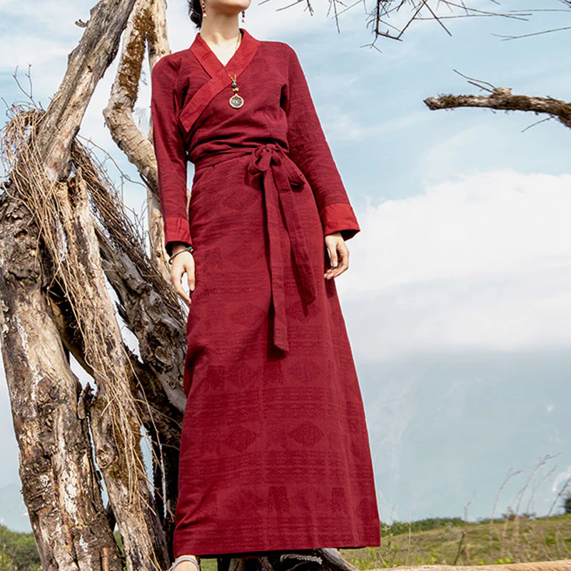 Buddha Stones Tibetan Dress Clothing Lhasa Abito lungo avvolgente Maxi abito Abbigliamento donna - Image 2