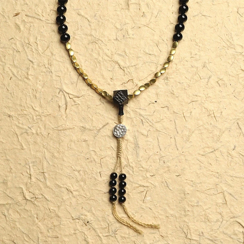 Buddha Stones Tibetano 108 Mala Beads Onice Nero Tre Occhi Dzi Beads Bracciale di Protezione - Image 16