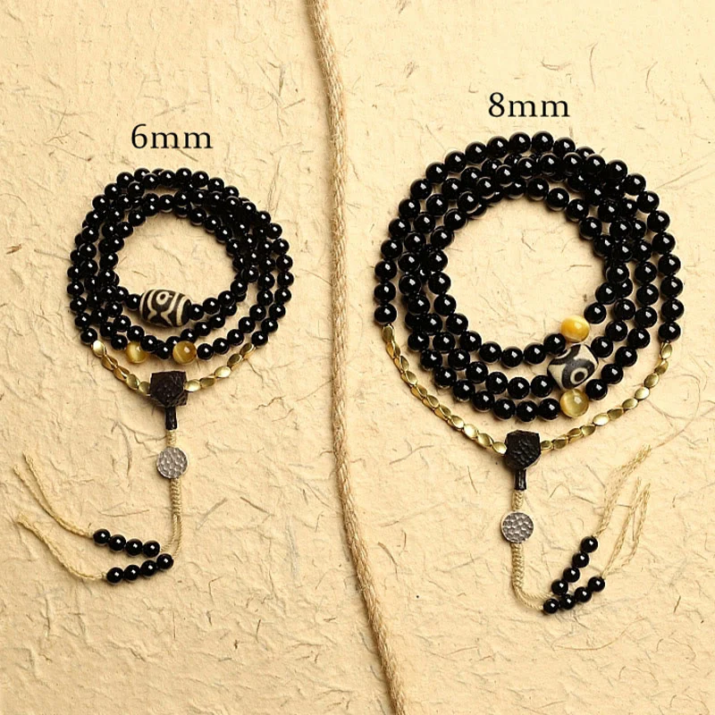 Buddha Stones Tibetano 108 Mala Beads Onice Nero Tre Occhi Dzi Beads Bracciale di Protezione - Image 17
