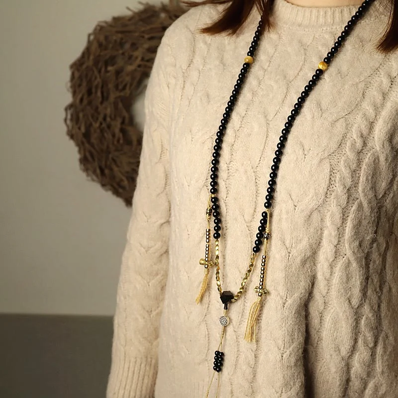 Buddha Stones Tibetano 108 Mala Beads Onice Nero Tre Occhi Dzi Beads Bracciale di Protezione - Image 4