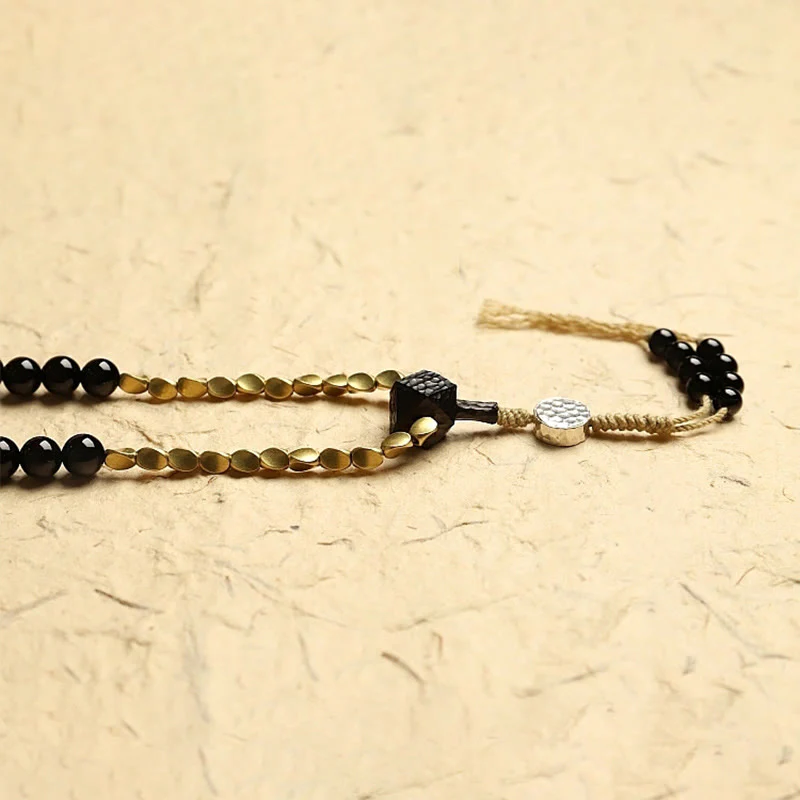 Buddha Stones Tibetano 108 Mala Beads Onice Nero Tre Occhi Dzi Beads Bracciale di Protezione - Image 8