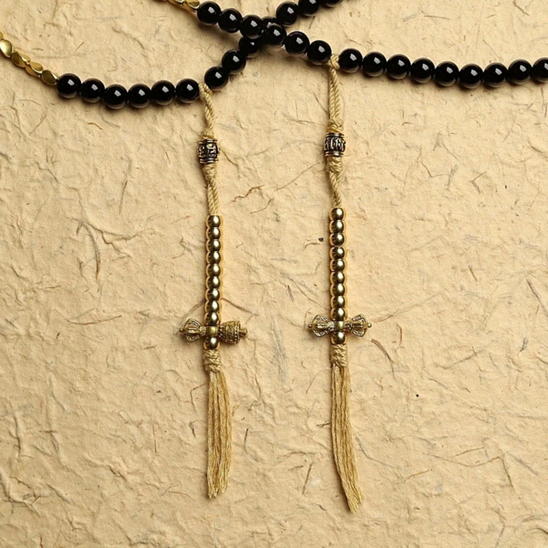 Buddha Stones Tibetano 108 Mala Beads Onice Nero Tre Occhi Dzi Beads Bracciale di Protezione - Image 9