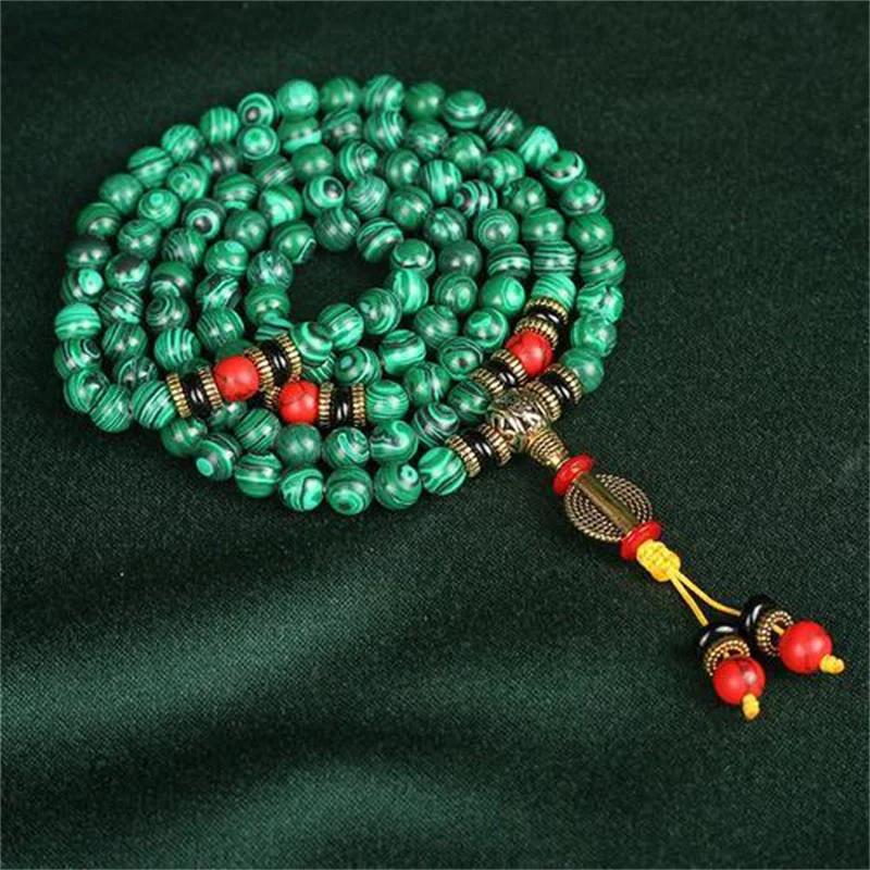 Buddha Stones Tibetano 108 Mala Malachite Perline Bracciale Collana - Image 2