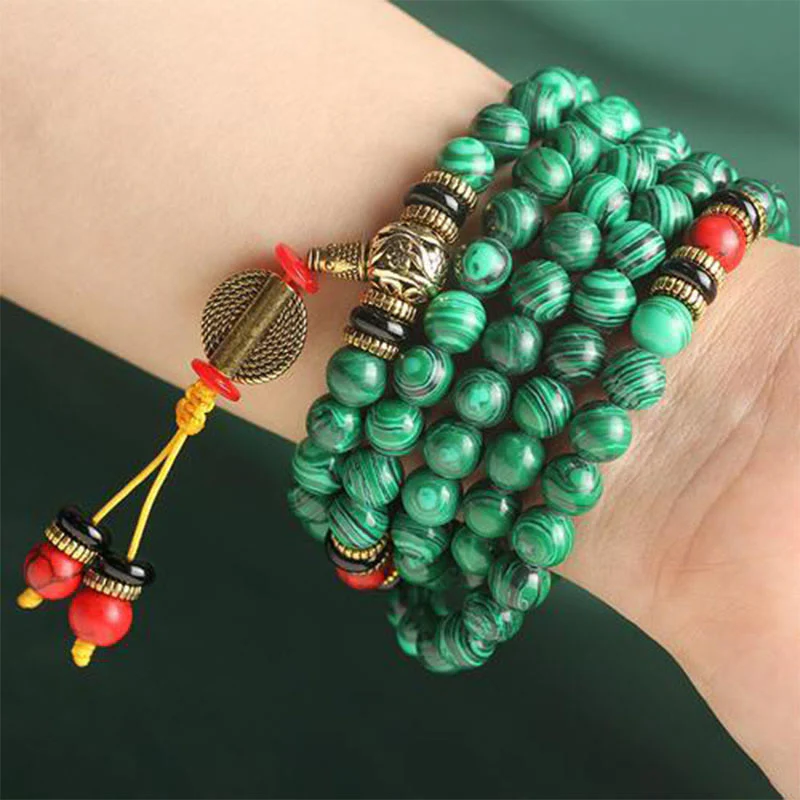 Buddha Stones Tibetano 108 Mala Malachite Perline Bracciale Collana - Image 3