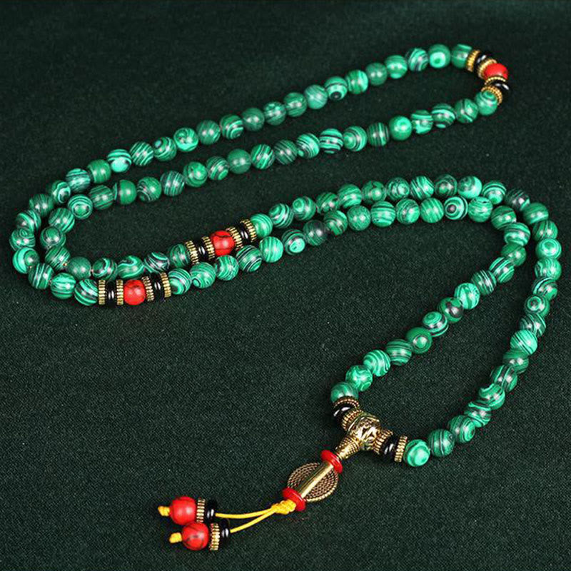 Buddha Stones Tibetano 108 Mala Malachite Perline Bracciale Collana - Image 7
