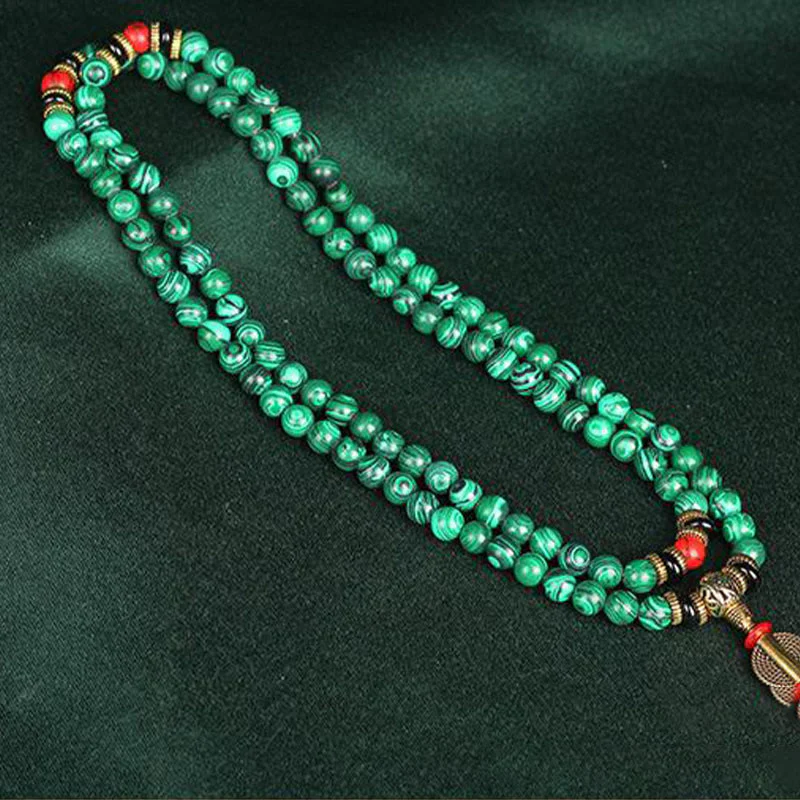 Buddha Stones Tibetano 108 Mala Malachite Perline Bracciale Collana - Image 9