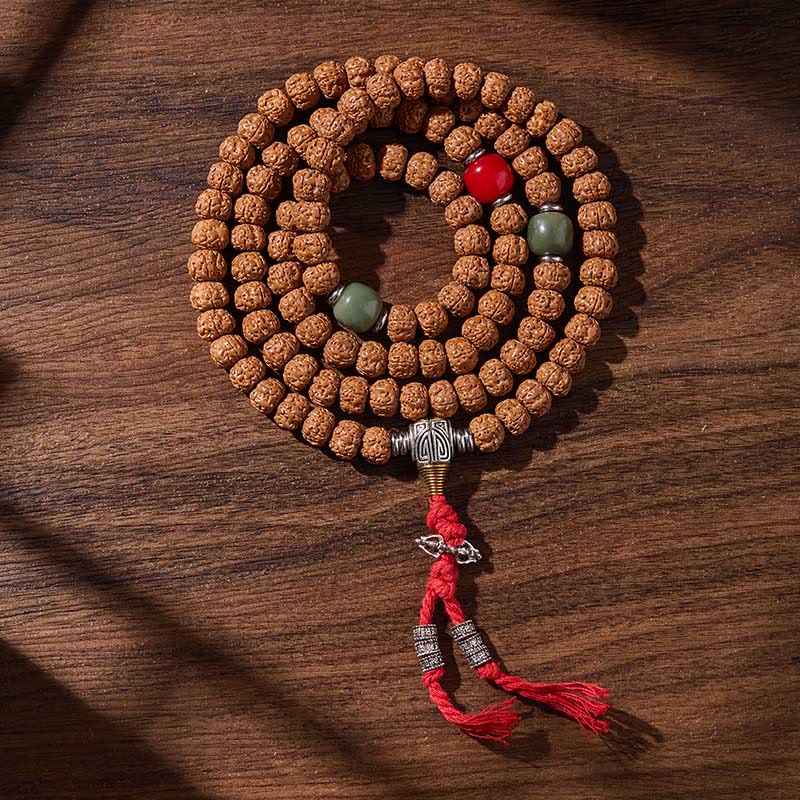 Buddha Stones Tibetano 108 Perle Bodhi Seed Tre Occhi Dzi Perla di Auspicio Mala