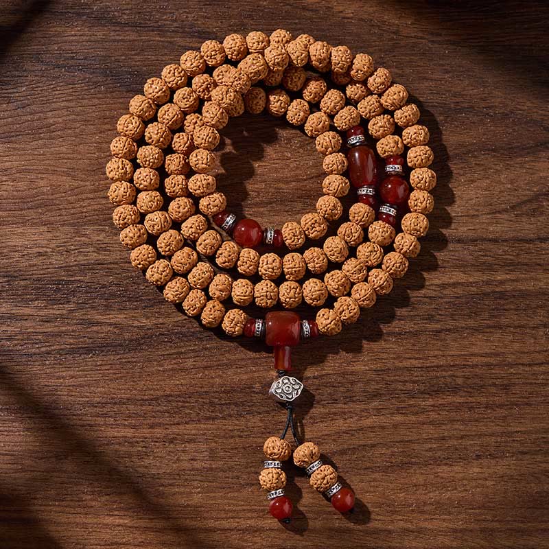 Buddha Stones Tibetano 108 Perle Bodhi Seed Tre Occhi Dzi Perla di Auspicio Mala - Image 4