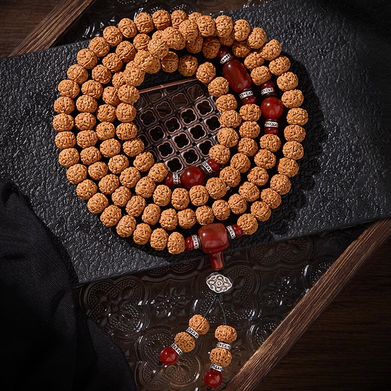 Buddha Stones Tibetano 108 Perle Bodhi Seed Tre Occhi Dzi Perla di Auspicio Mala - Image 5