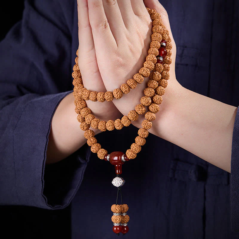 Buddha Stones Tibetano 108 Perle Bodhi Seed Tre Occhi Dzi Perla di Auspicio Mala - Image 7