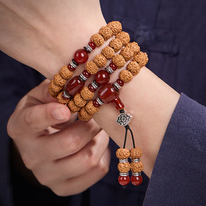 Buddha Stones Tibetano 108 Perle Bodhi Seed Tre Occhi Dzi Perla di Auspicio Mala - Image 9