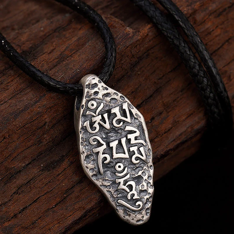 Buddha Stones Tibetano 925 Sterling Silver Om Mani Padme Hum Dorje Vajra Inciso Forza Collana Pendente - Image 10