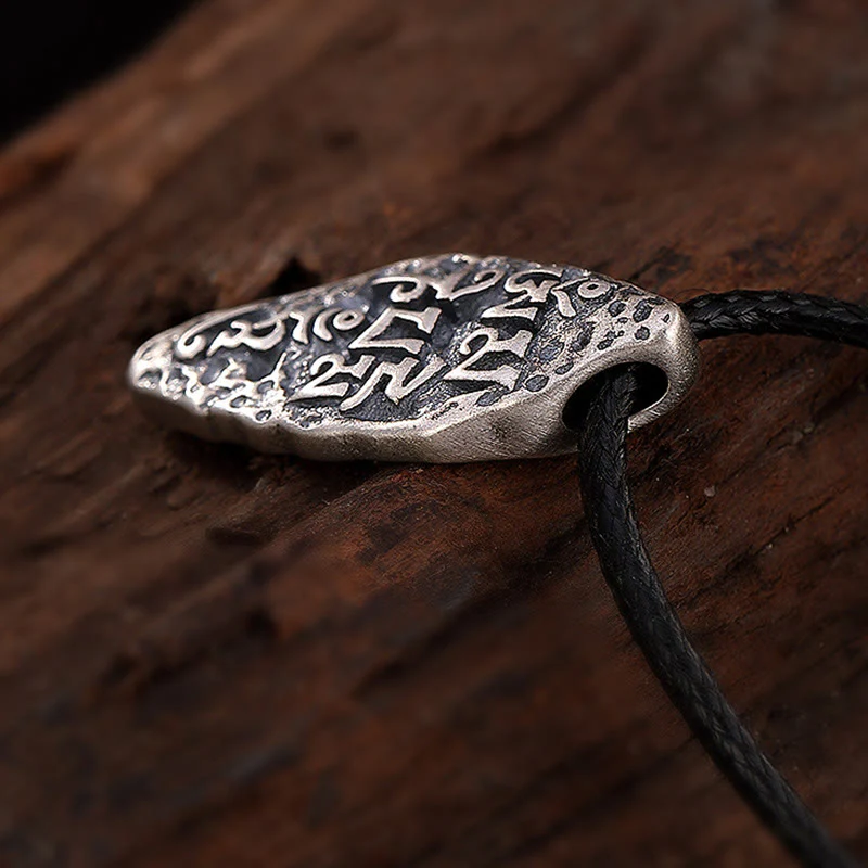 Buddha Stones Tibetano 925 Sterling Silver Om Mani Padme Hum Dorje Vajra Inciso Forza Collana Pendente - Image 6