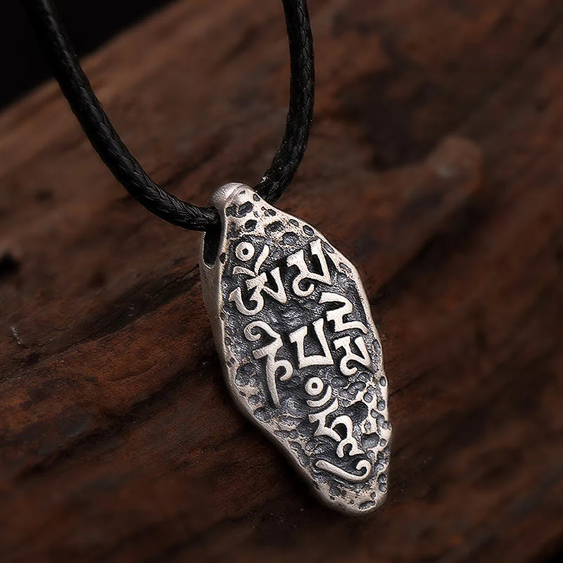 Buddha Stones Tibetano 925 Sterling Silver Om Mani Padme Hum Dorje Vajra Inciso Forza Collana Pendente - Image 8