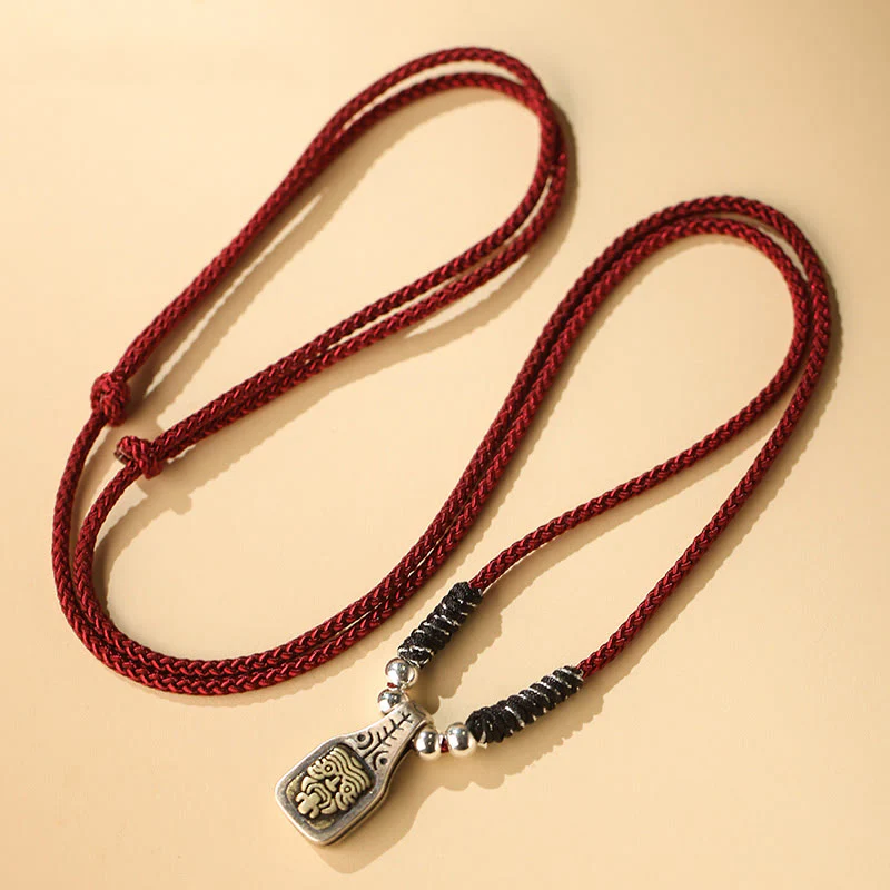Buddha Stones Tibetano Argento Sterling 925 Zakiram Dea della Ricchezza Protezione Corda Collana Pendente - Image 2