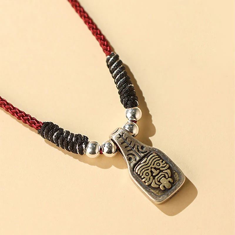 Buddha Stones Tibetano Argento Sterling 925 Zakiram Dea della Ricchezza Protezione Corda Collana Pendente - Image 4