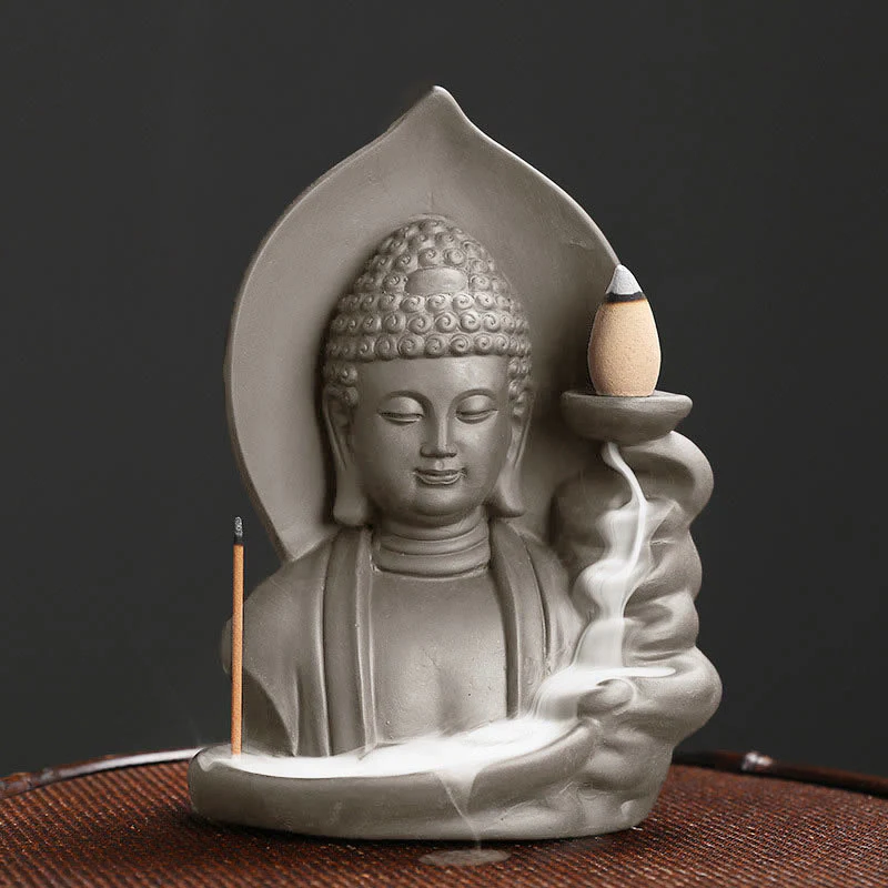 Buddha Stones Tibetano Avalokitesvara Buddha Loto Guarigione Fontana di fumo a riflusso Bruciatore di incenso - Image 13