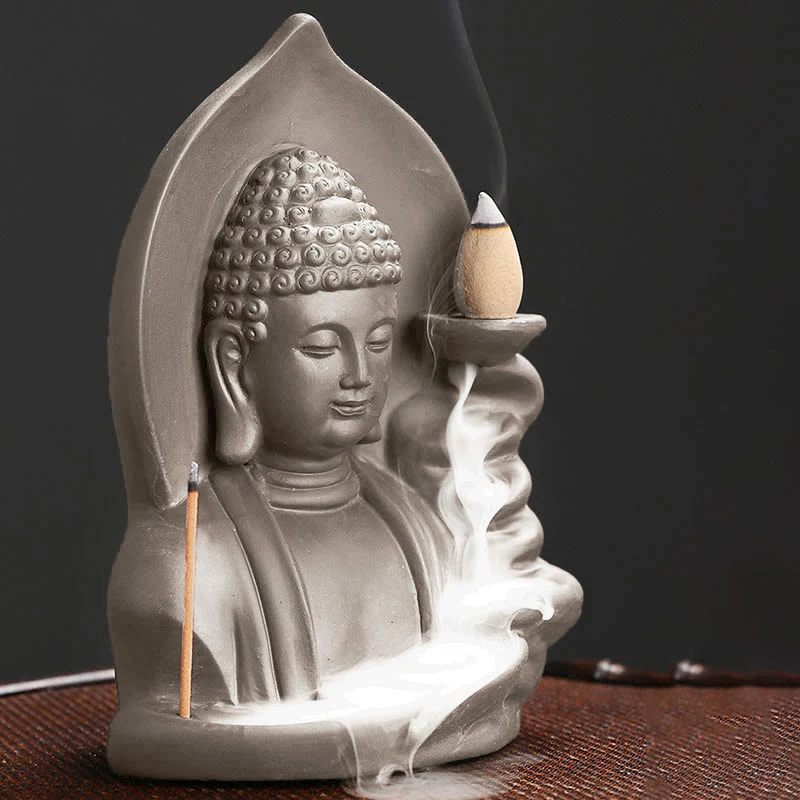 Buddha Stones Tibetano Avalokitesvara Buddha Loto Guarigione Fontana di fumo a riflusso Bruciatore di incenso - Image 14