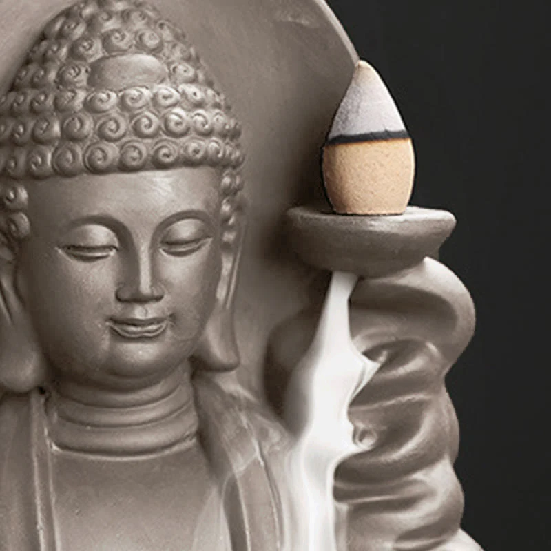 Buddha Stones Tibetano Avalokitesvara Buddha Loto Guarigione Fontana di fumo a riflusso Bruciatore di incenso - Image 18