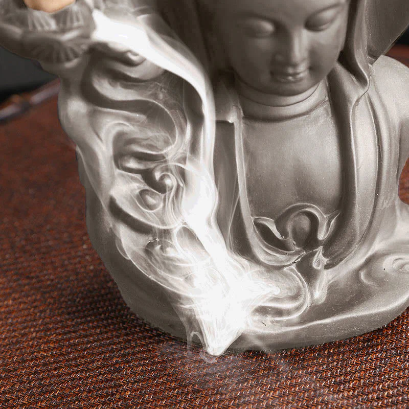 Buddha Stones Tibetano Avalokitesvara Buddha Loto Guarigione Fontana di fumo a riflusso Bruciatore di incenso - Image 4