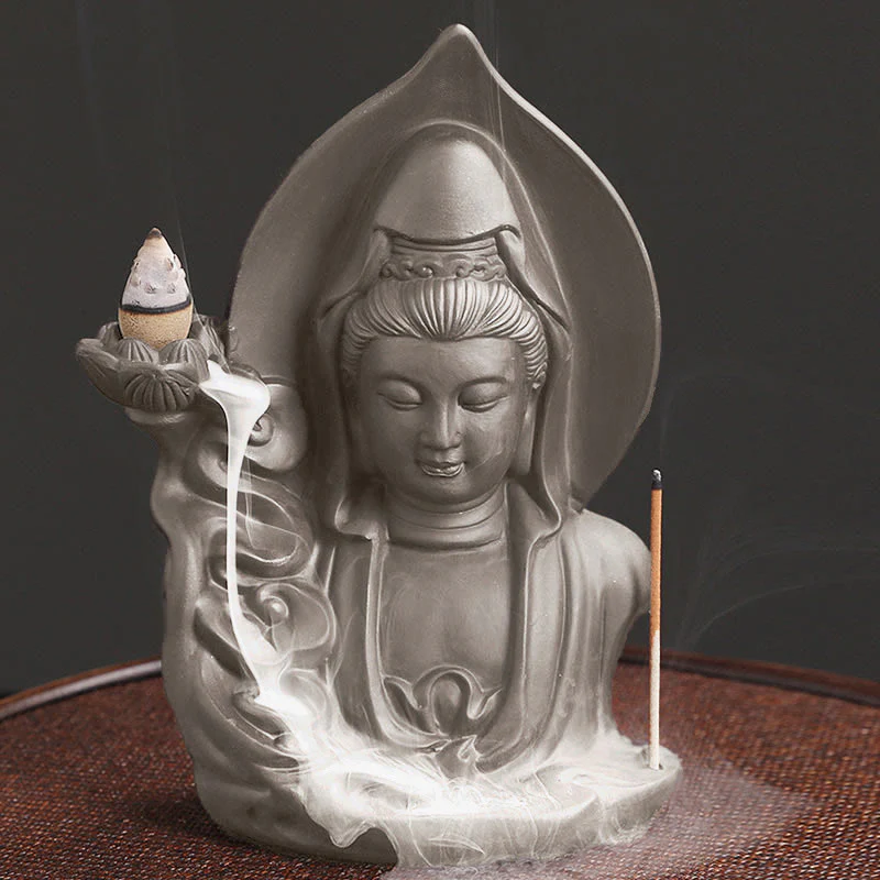 Buddha Stones Tibetano Avalokitesvara Buddha Loto Guarigione Fontana di fumo a riflusso Bruciatore di incenso - Image 7