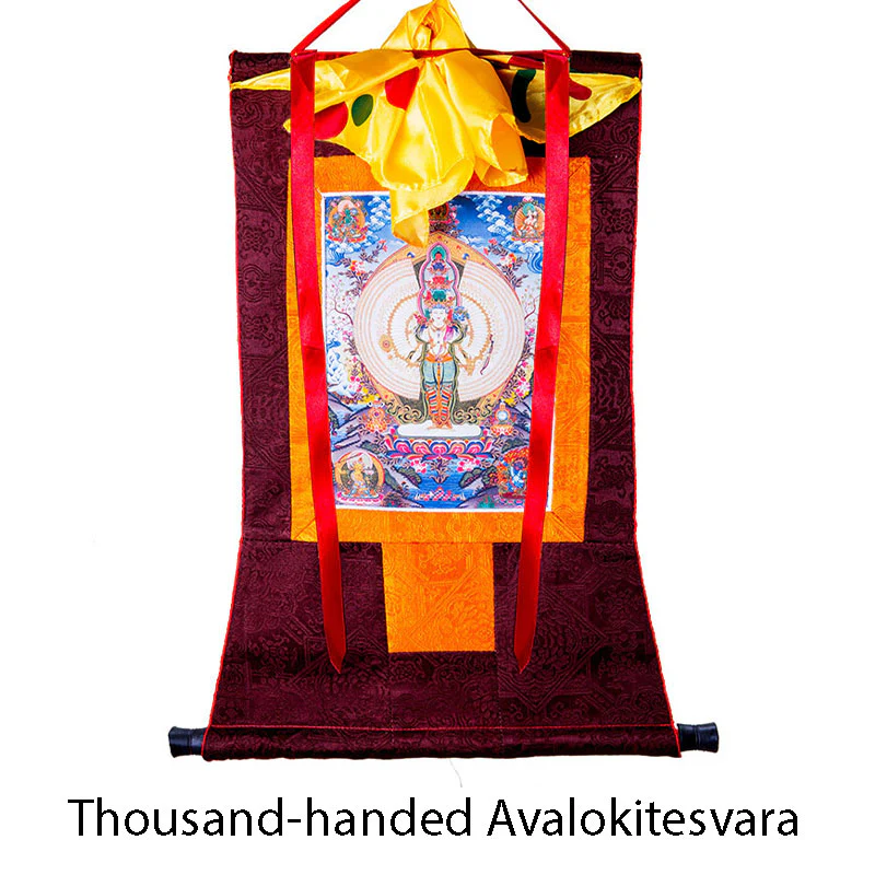 Buddha Stones Tibetano Avalokitesvara dalle mille mani con cornice Thangka Benedizione Decorazione - Image 12