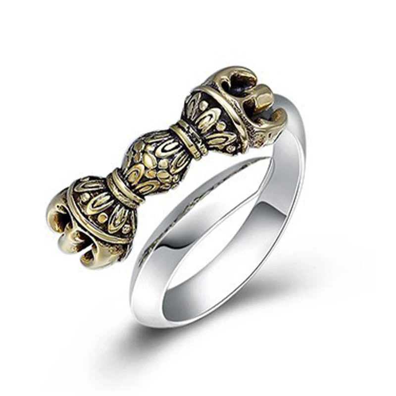 Buddha Stones Tibetano Dorje Vajra Inciso Design Rame Fortuna Ricchezza Anello Regolabile - Image 8