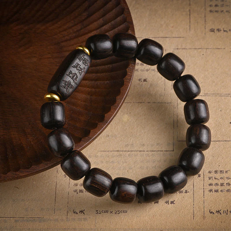 Buddha Stones Tibetano Ebano Legno Perline di Botte Fortunato E Tesoro Braccialetto di Equilibrio - Image 9