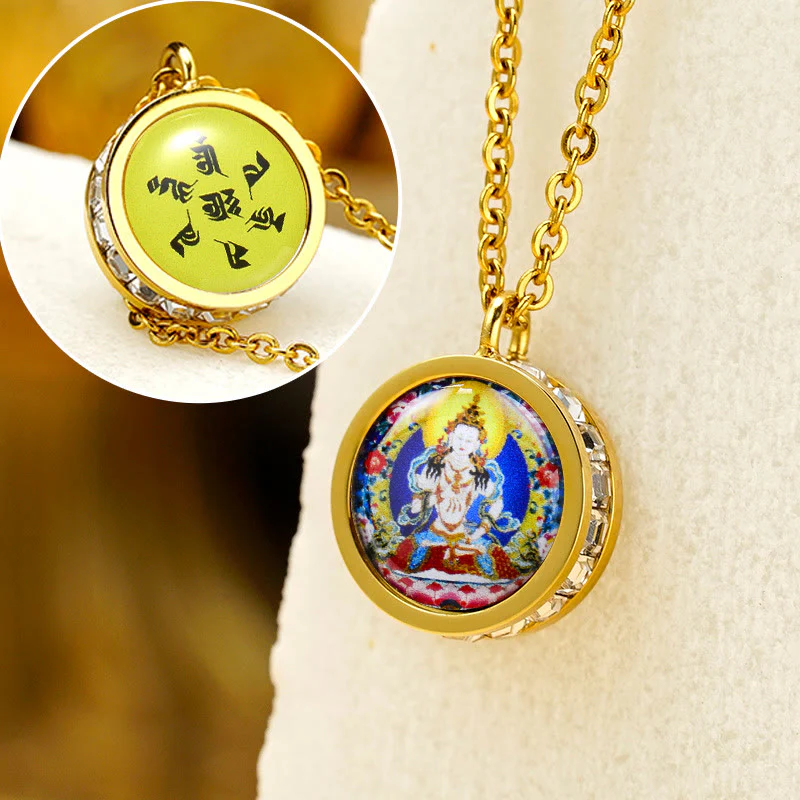 Buddha Stones Tibetano Giallo Dio della Ricchezza Tara Verde Buddha Serenity Collana Pendente in Acciaio al Titanio - Image 11