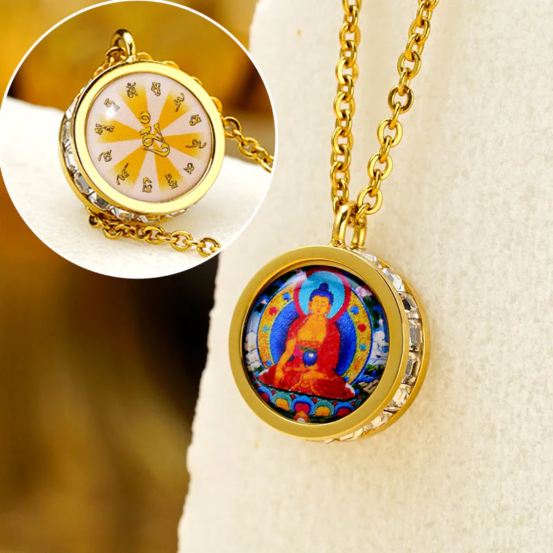 Buddha Stones Tibetano Giallo Dio della Ricchezza Tara Verde Buddha Serenity Collana Pendente in Acciaio al Titanio - Image 15