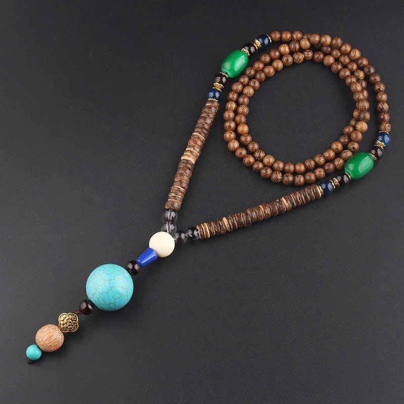 Buddha Stones Tibetano Legno Wenge Bodhi Seme Agata Equilibrio Pace Collana Pendente - Image 12