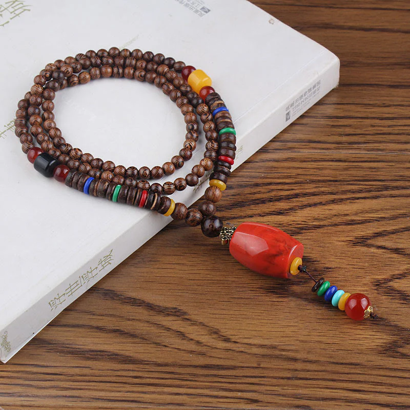 Buddha Stones Tibetano Legno Wenge Bodhi Seme Agata Equilibrio Pace Collana Pendente - Image 13