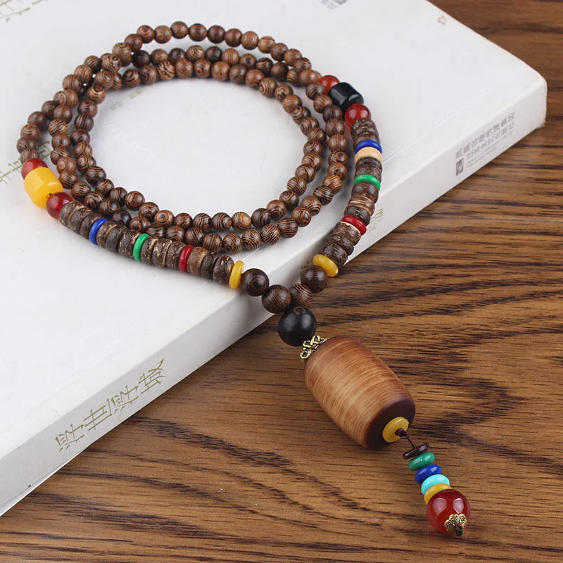 Buddha Stones Tibetano Legno Wenge Bodhi Seme Agata Equilibrio Pace Collana Pendente - Image 15