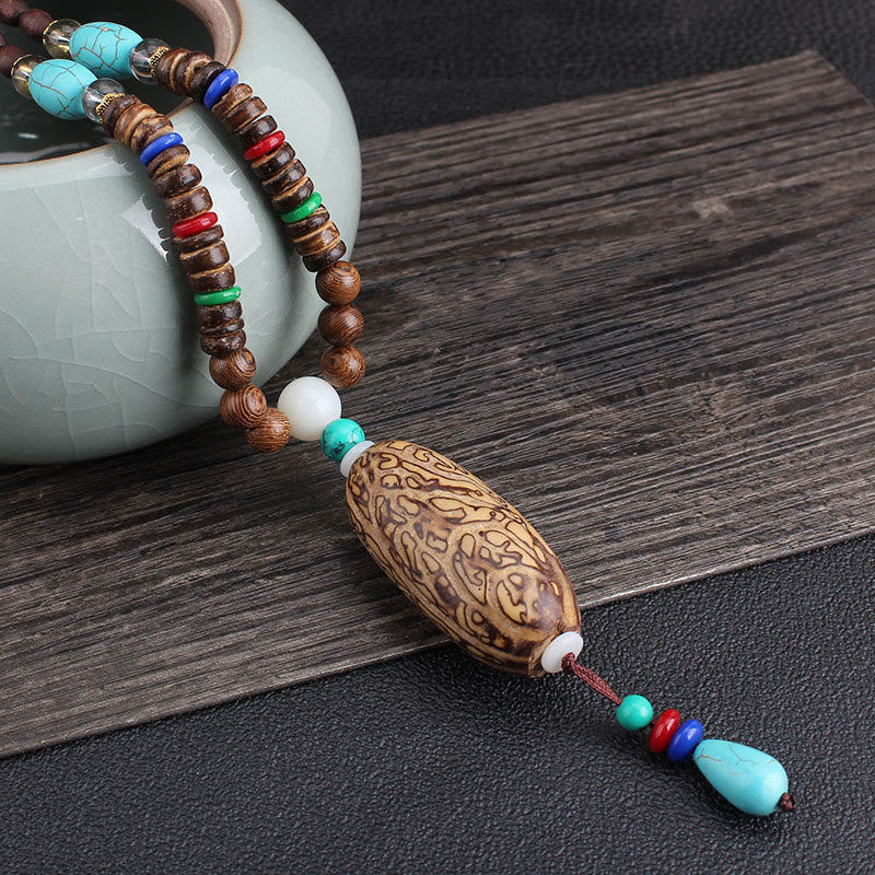 Buddha Stones Tibetano Legno Wenge Bodhi Seme Agata Equilibrio Pace Collana Pendente - Image 18