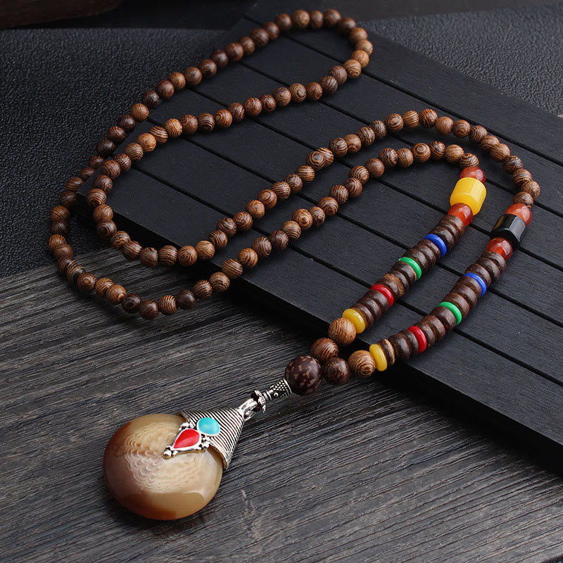 Buddha Stones Tibetano Legno Wenge Bodhi Seme Agata Equilibrio Pace Collana Pendente - Image 4