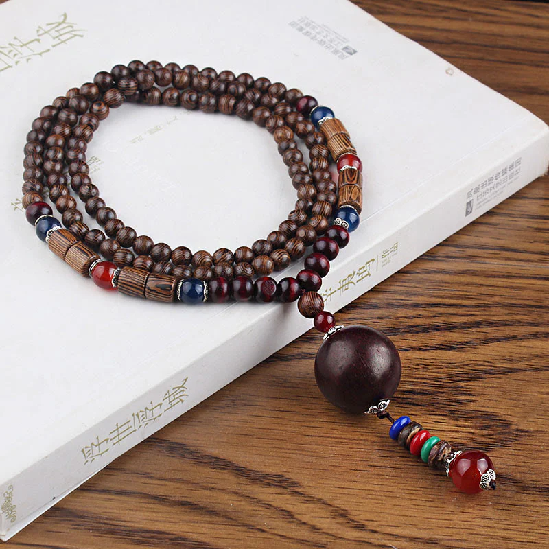 Buddha Stones Tibetano Legno Wenge Bodhi Seme Agata Equilibrio Pace Collana Pendente - Image 5