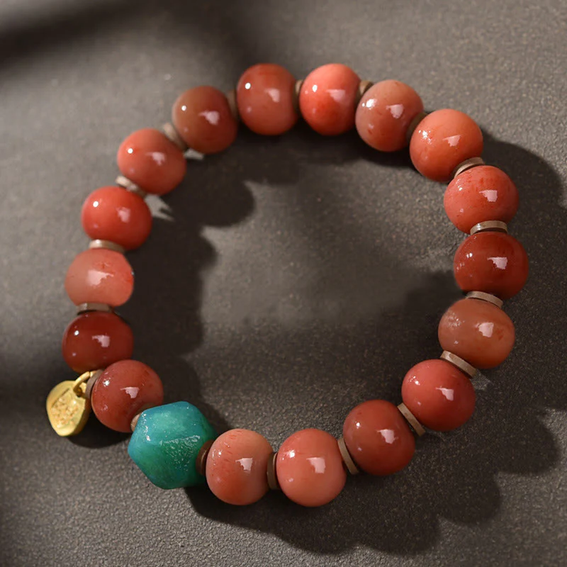 Buddha Stones Tibetano Naturale Cammello Osso Dzi Perlina Bodhi Seme Ciondolo Fortuna Bracciale - Image 5