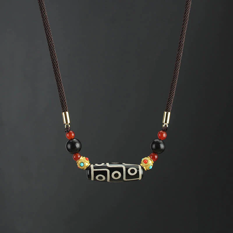 Buddha Stones Tibetano Nove Occhi Dzi Bead Protezione Benedizioni Collana Pendente