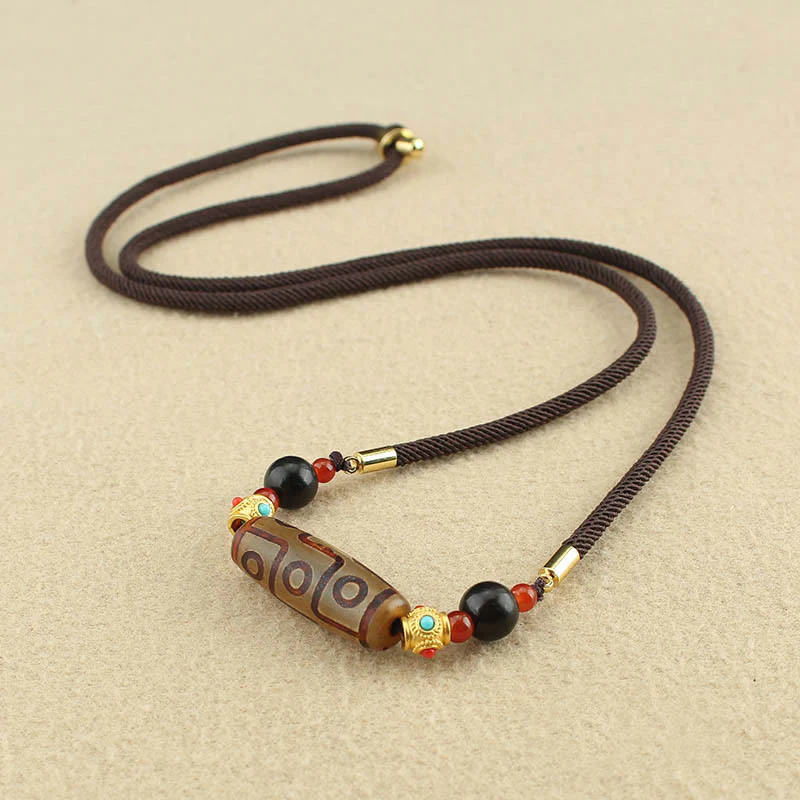 Buddha Stones Tibetano Nove Occhi Dzi Bead Protezione Benedizioni Collana Pendente - Image 12