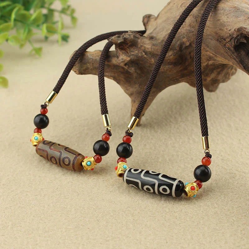 Buddha Stones Tibetano Nove Occhi Dzi Bead Protezione Benedizioni Collana Pendente - Image 2