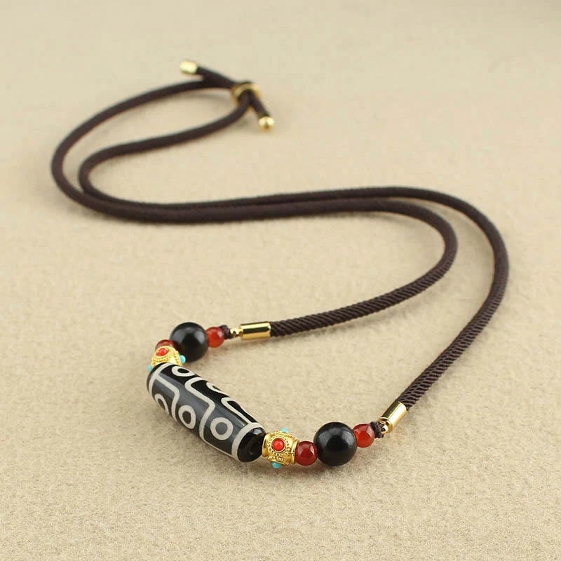 Buddha Stones Tibetano Nove Occhi Dzi Bead Protezione Benedizioni Collana Pendente - Image 3